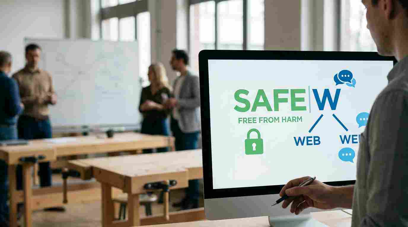 safew 品牌命名解析图:展示 safe 结合字母 W 所蕴含的双重象征意义。